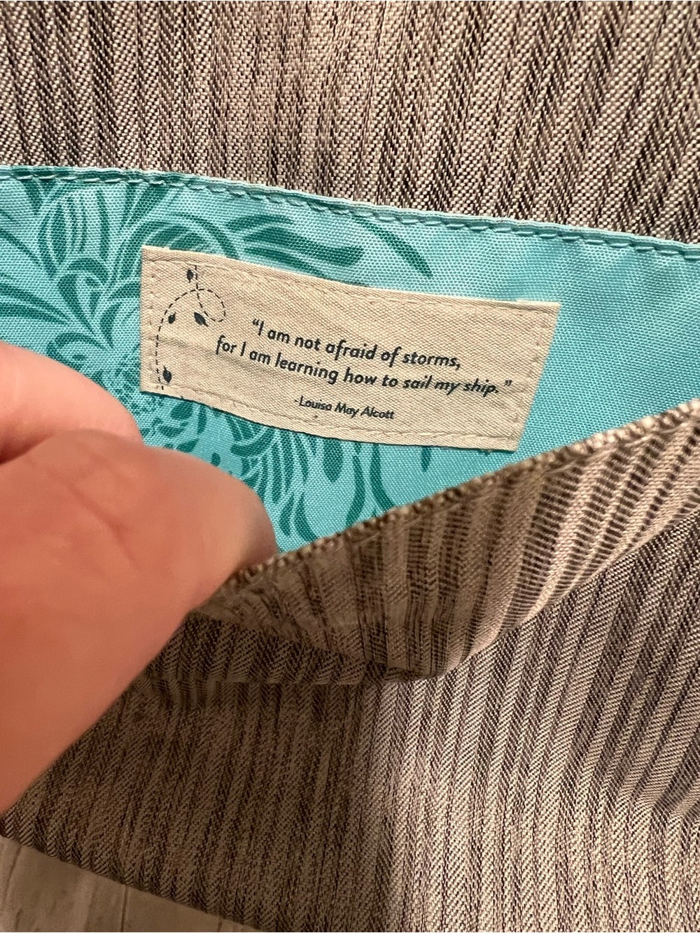 Haiku Jaunt Crossbody Purse in a Gray Striped Pattern. - Picture 10 of 10